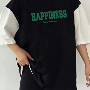 Çift Renk HAPPINESS Baskılı Unisex Tshirt