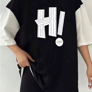 Çift Renk Hİ Baskılı Unisex Tshirt