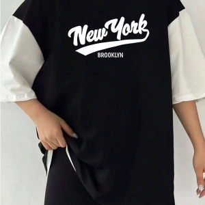 Çift Renk NEW YORK K Baskılı Unisex Tshirt