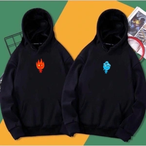 Çift Sevgili 2 Li Siyah Ateş Ve Su Baskılı Oversize Hoodie