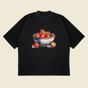 Çilek Vintage Baskılı Oversize Unisex Pamuklu Nefes Alan Kalın Kumaşlı