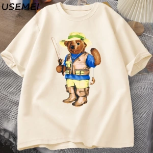 Classic Bear Print T Shirt Brand Men Summer Cotton T-shirt Short Sleeved Funny Graphic Tees C