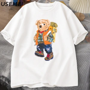 Classic Bear Print T Shirt Brand Men Summer Cotton T-shirt Short Sleeved Funny Graphic Tees C