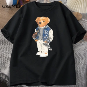 Classic Bear Print T Shirt Brand Men Summer Cotton T-shirt Short Sleeved Funny Graphic Tees C