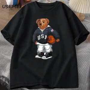 Classic Bear Print T Shirt Brand Men Summer Cotton T-shirt Short Sleeved Funny Graphic Tees C
