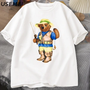 Classic Bear Print T Shirt Brand Men Summer Cotton T-shirt Short Sleeved Funny Graphic Tees C