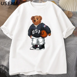 Classic Bear Print T Shirt Brand Men Summer Cotton T-shirt Short Sleeved Funny Graphic Tees C