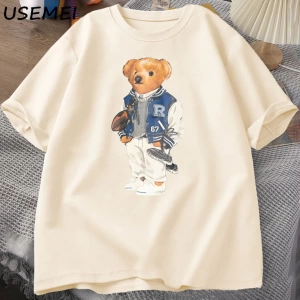 Classic Bear Print T Shirt Brand Men Summer Cotton T-shirt Short Sleeved Funny Graphic Tees C