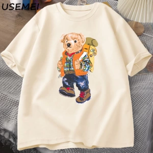 Classic Bear Print T Shirt Brand Men Summer Cotton T-shirt Short Sleeved Funny Graphic Tees C