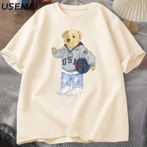 Classic Bear Print T Shirt Brand Men Summer Cotton T-shirt Short Sleeved Funny Graphic Tees C