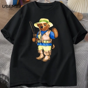 Classic Bear Print T Shirt Brand Men Summer Cotton T-shirt Short Sleeved Funny Graphic Tees C