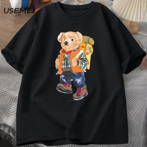 Classic Bear Print T Shirt Brand Men Summer Cotton T-shirt Short Sleeved Funny Graphic Tees C