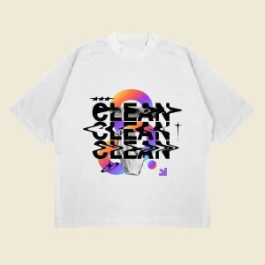 Clean Baskılı Oversize Unisex Pamuklu Nefes Alan Kalın Kumaşlı