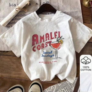 COASTAL SURF California Baskı Yazlık Bayan %100 Pamuklu Kısa Kollu, Günlük Kadın Giyim, Günlü