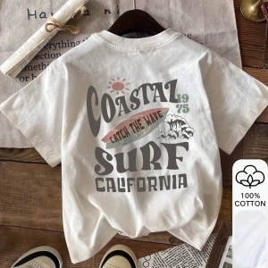 COASTAL SURF California Baskı Yazlık Bayan %100 Pamuklu Kısa Kollu, Günlük Kadın Giyim, Günlü