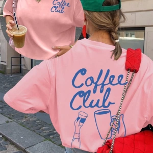 Coffee Club Baskılı Yazlık Kadın Büyük Boy Kısa Kollu Üst, Günlük Kadın Giyim, Yazlık Tişört,