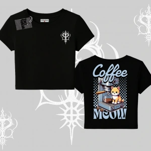Coffee Meow Kahve Temalı Kedi Arka Baskılı Babby Tee Tshirt