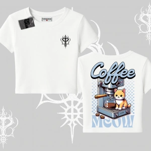 Coffee Meow Kahve Temalı Kedi Arka Baskılı Babby Tee Tshirt