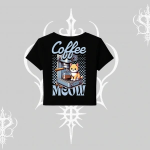 Coffee Meow Kahve Temalı Kedi Arka Baskılı Babby Tee Tshirt