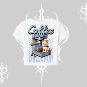 Coffee Meow Kahve Temalı Kedi Arka Baskılı Babby Tee Tshirt
