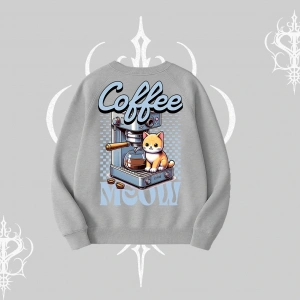 Coffee Meow Kahve Temalı Kedi Arka Baskılı Biskilet Sweatshirt