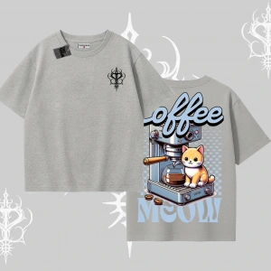 Coffee Meow Kahve Temalı Kedi Arka Baskılı Oversize Tshirt