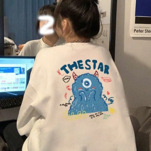 Coke serisi Cartoon & Letter Graphic Drop Shoulder Oversized Pullover