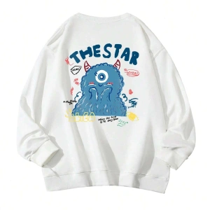 Coke serisi Cartoon & Letter Graphic Drop Shoulder Oversized Pullover