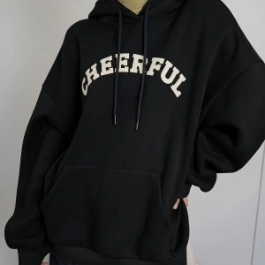 Coke serisi Dazy-Less Letter Graphic Kangaroo Pocket Drawstring Hoodie