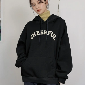 Coke serisi Dazy-Less Letter Graphic Kangaroo Pocket Drawstring Hoodie