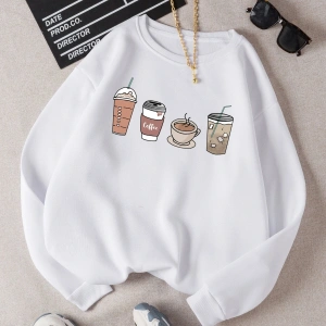 Coke serisi EZwear Coffee Print Thermal Lined Sweatshirt