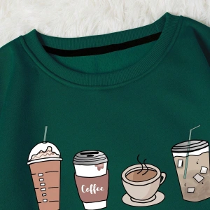 Coke serisi EZwear Coffee Print Thermal Lined Sweatshirt