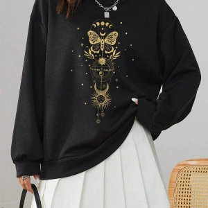 Coke serisi EZwear Sun & Moon Print Drop Shoulder Sweatshirt