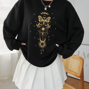 Coke serisi EZwear Sun & Moon Print Drop Shoulder Sweatshirt