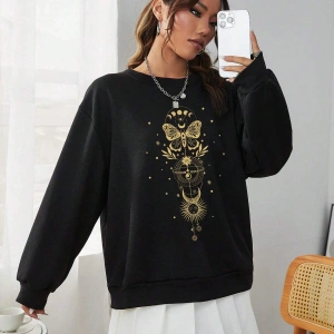 Coke serisi EZwear Sun & Moon Print Drop Shoulder Sweatshirt