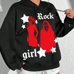 Coke serisi Figure & Letter Graphic Drop Shoulder Drawstring Hoodie