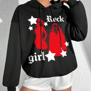 Coke serisi Figure & Letter Graphic Drop Shoulder Drawstring Hoodie