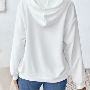 Coke serisi Floral & Feather Print Drop Shoulder Drawstring Hoodie