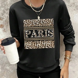 Coke serisi Leopard & Letter Graphic Sweatshirt