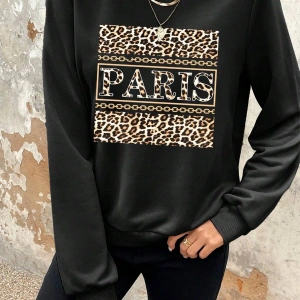Coke serisi Leopard & Letter Graphic Sweatshirt