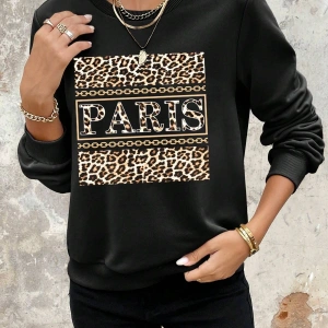 Coke serisi Leopard & Letter Graphic Sweatshirt