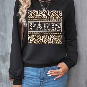 Coke serisi Leopard & Letter Graphic Sweatshirt