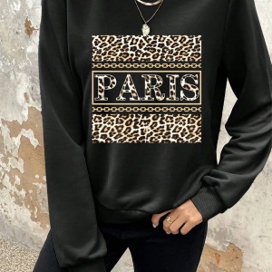 Coke serisi Leopard & Letter Graphic Sweatshirt