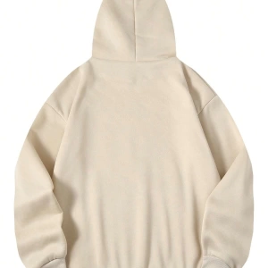 Coke serisi Letter Graphic Kangaroo Pocket Drawstring Thermal Lined Hoodie