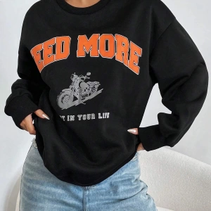 Coke serisi Motorcycle & Letter Graphic Drop Shoulder Sweatshirt
