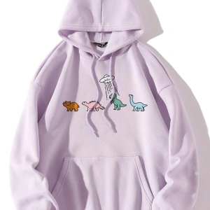 Coke serisi SHEIN Qutie Cartoon Graphic Drop Shoulder Drawstring Thermal Lined Hoodie