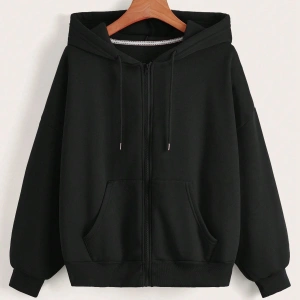 Coke serisi Slogan & Butterfly Print Drop Shoulder Drawstring Zipper Thermal Lined Hoodie