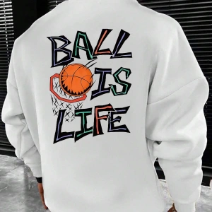 Coko serisi Basketball and Slogan Graphic Sweatshirt