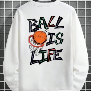 Coko serisi Basketball and Slogan Graphic Sweatshirt