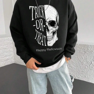 Coko serisi NITAGUT Slogan & Skull Print Drop Shoulder Sweatshirt